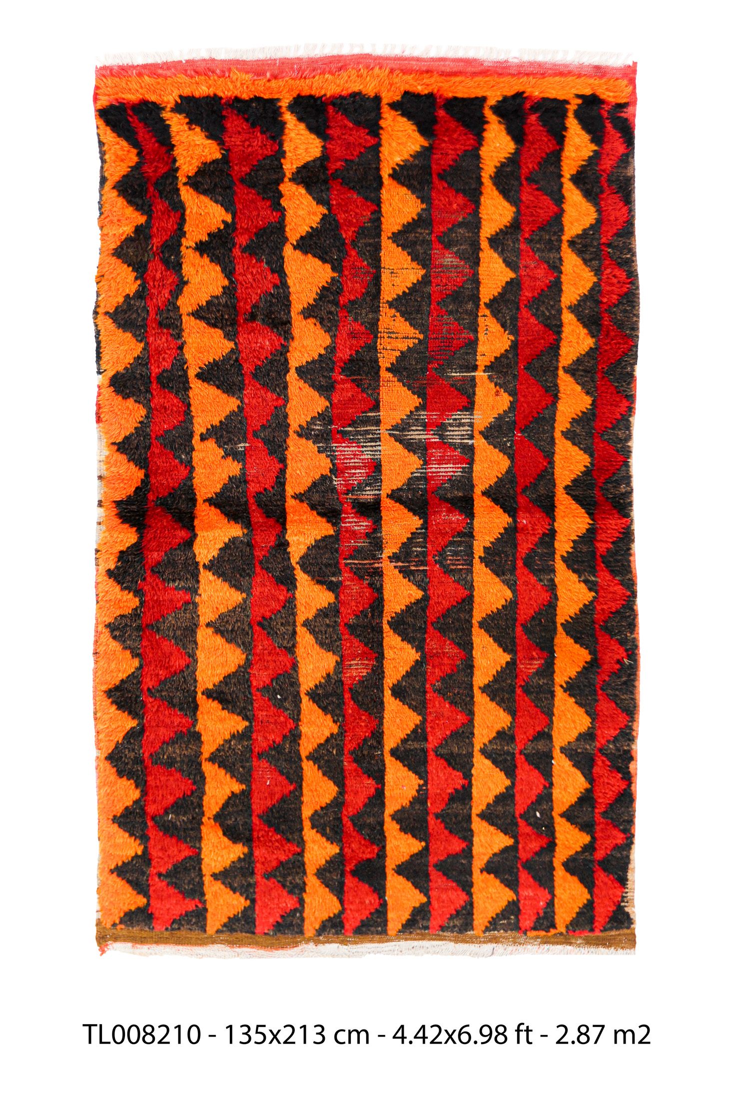vintage tulu accent rug vibrant yellow red triangles with stripes high pile