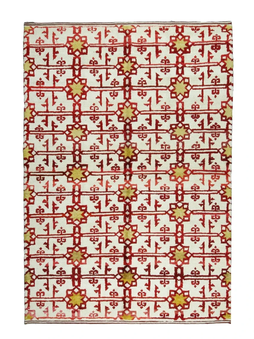 Burgundy Red and White Diamond Pattern Handmade Hemp & Wool Rug | 5.9x8.5 ft