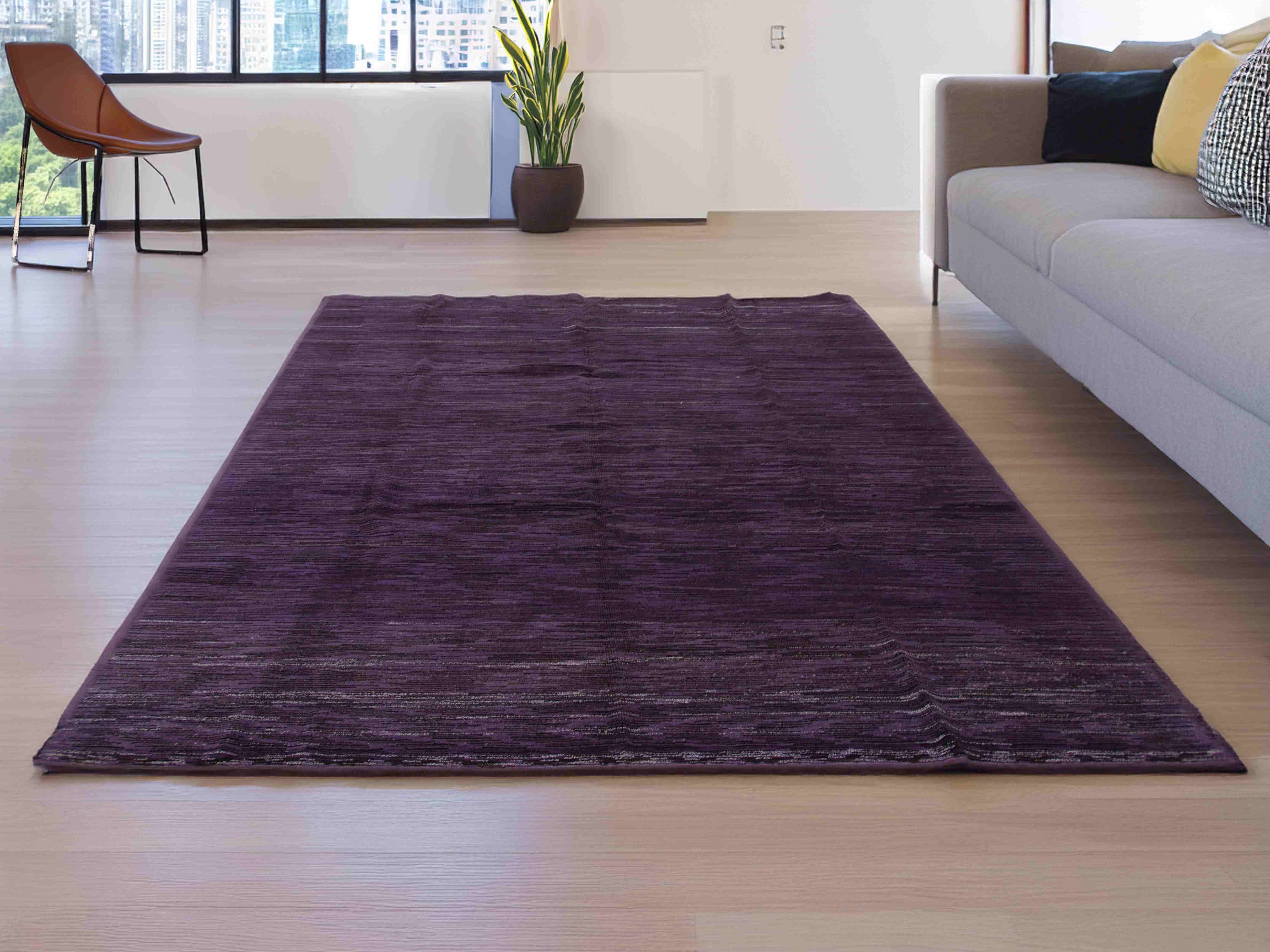 Purple Handwoven Wool Rug - Modern Design Carpet | 244x336 cm - 8x11 ft | HL033611 5 modern handwoven rug purple