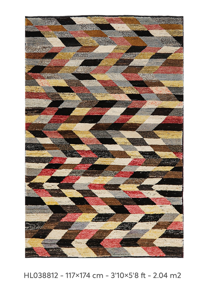 Old yarn new design handmade colorful geometric rug
