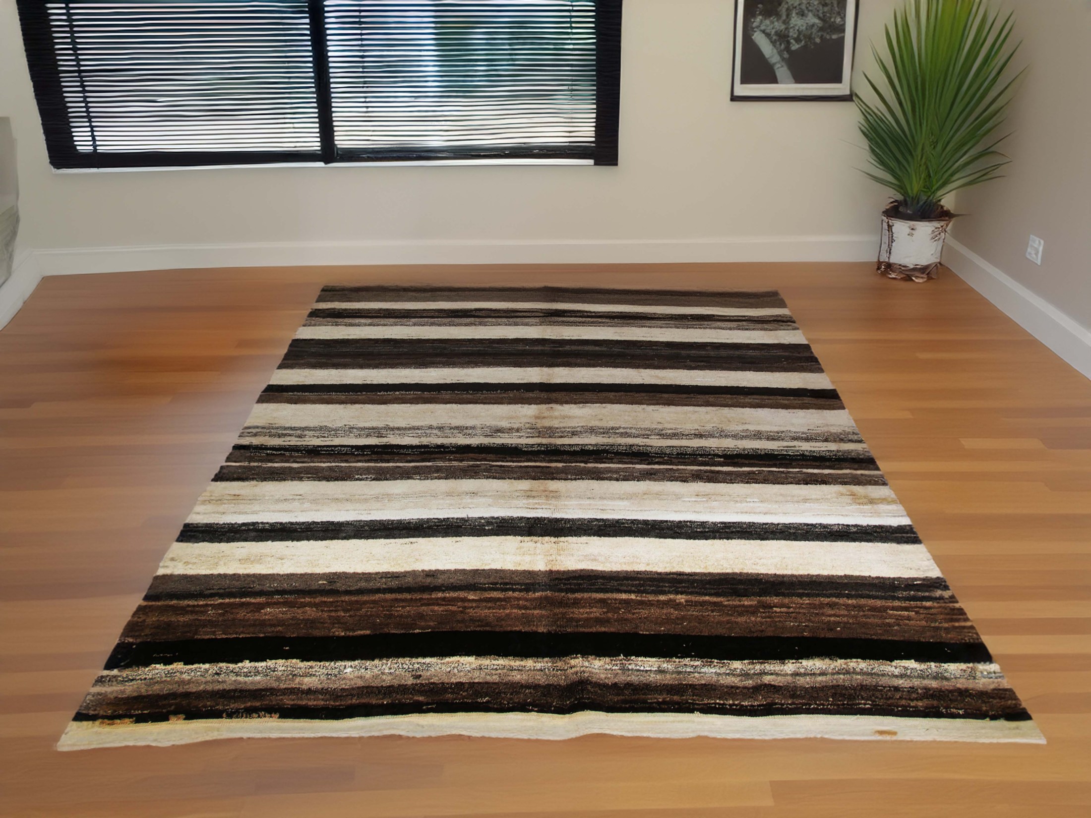 brown striped wool rug