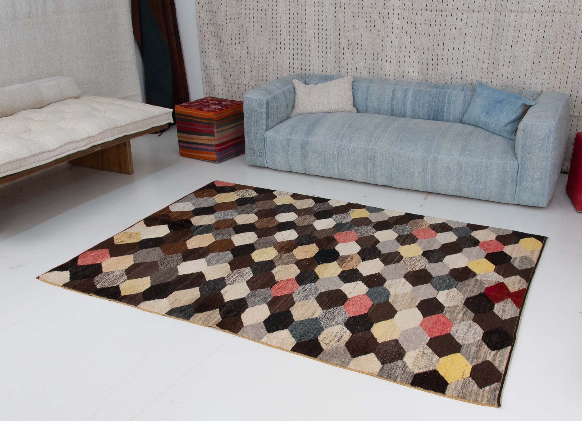 Handmade Turkish Rug - Colorful Trellis Design | 180x250 cm - 6x8 ft | HL041012 7 handmade turkish rug upcycled wool