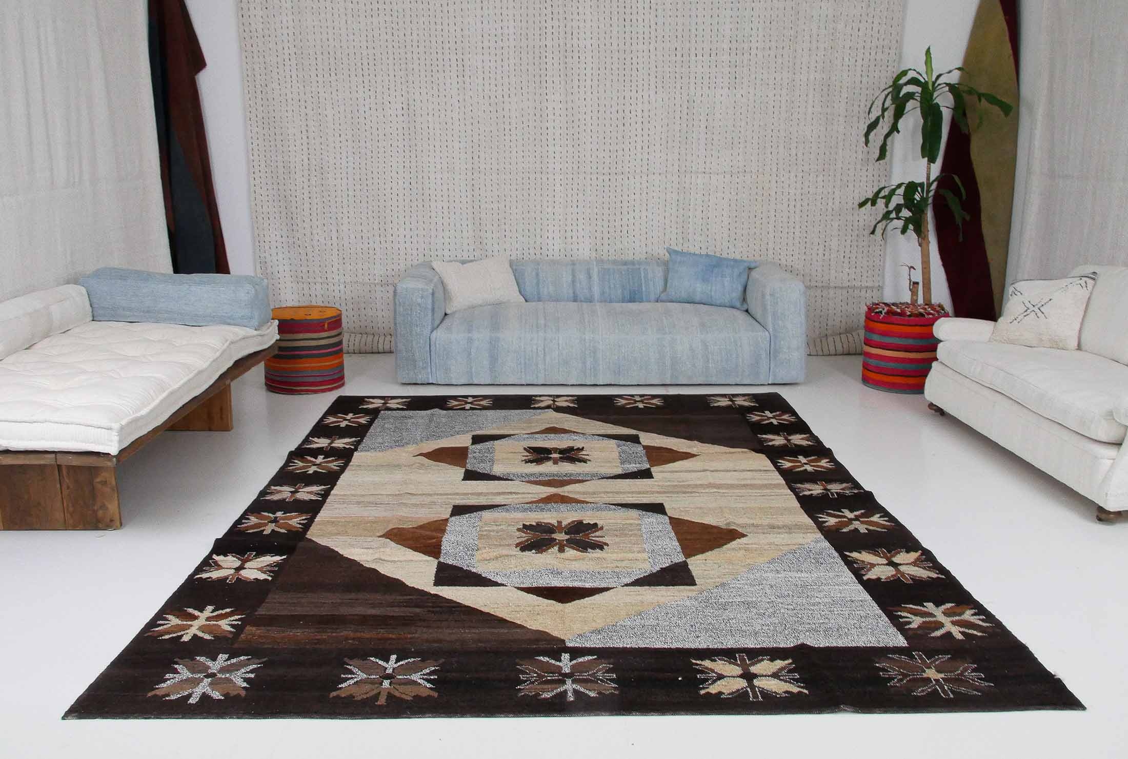 Handmade Turkish rug upcycled wool - Knotisse Design - Brown Geometric | 255x335 cm - 8x11 ft | HL055513 6 handmade Turkish rug upcycled wool