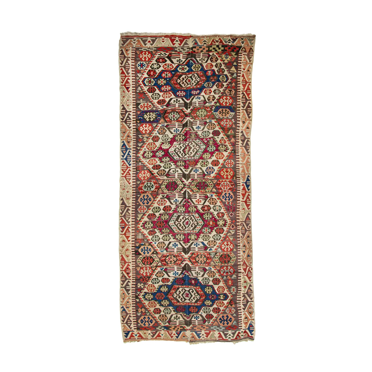 Antique Turkish Handmade Kilim Runner Rug - Flatweave - Multi Color- 150x378 cm - 4.92x12.40 ft - TR020923 3 Antique Turkish Handmade Kilim Runner Rug - Flatweave - Multi Color- 150x378 cm - 4.92x12.40 ft - TR020923