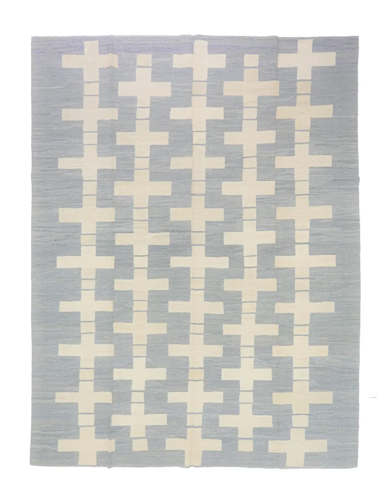 pastel navy blue white geometric kilim rug