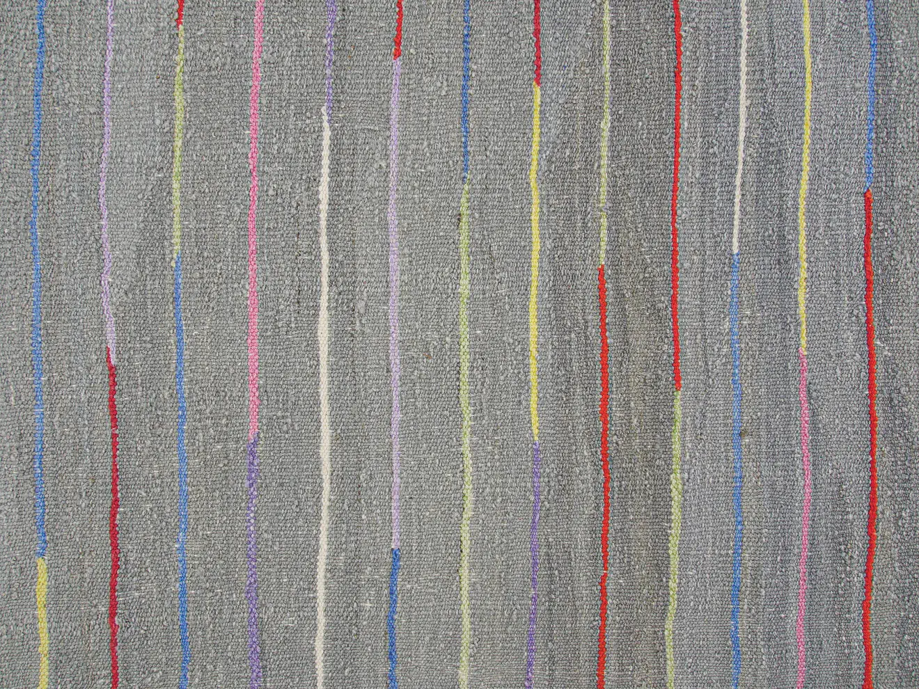 modern design grey kilim rug with thin red yellow blue lines stripes