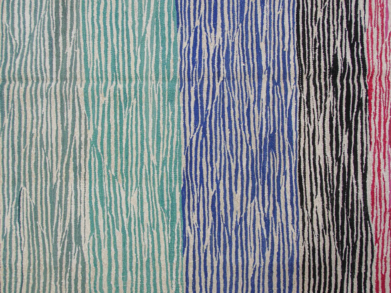 Vibrant Symphony Kilim Rug - Upcycled Yarns, Modern Stripes | 10x13 ft - 300x400 cm | KL250619 5 blue green yellow red large stripes modern design kilim rug