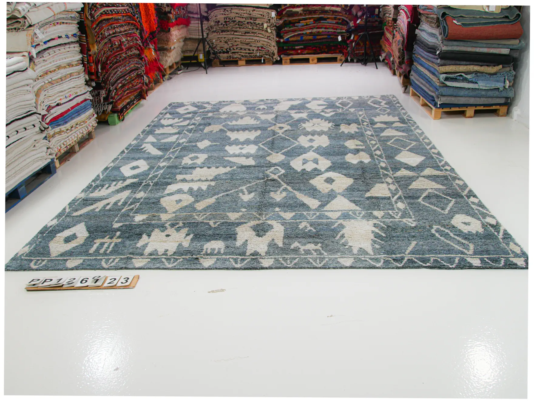 off white blue tribal pattern colorfull handmade large rug