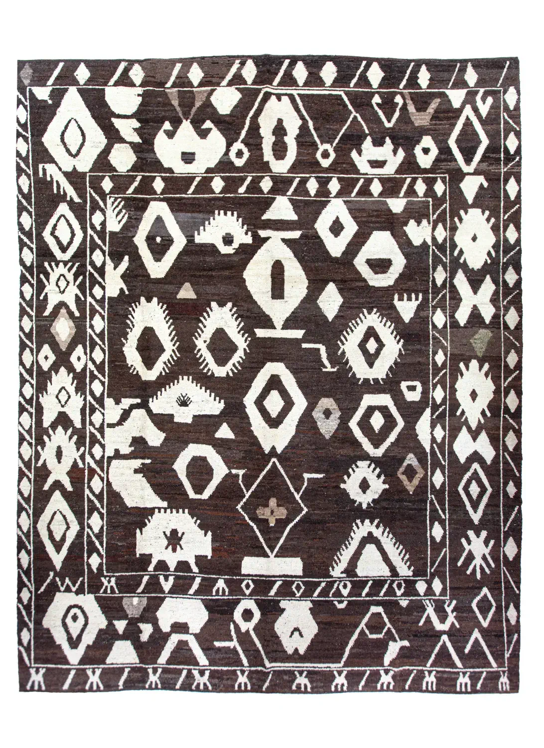 Handmade Large Brown Old Hemp Angora Wool Rug | 12x15 ft - 350x450 cm - PP109421