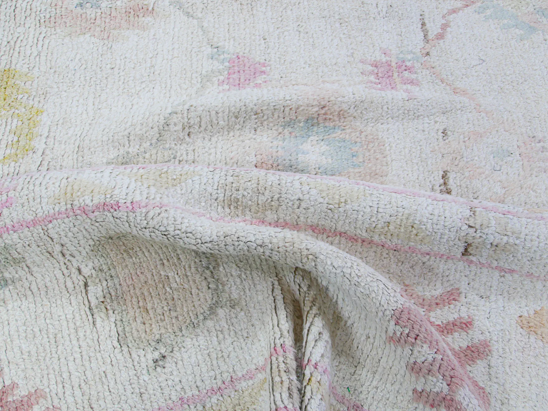 Handmade Oushak, Pink Yellow Blue Shades, Pastel Hemp & Wool Rug | 10x14 ft | PP117622 5 Off white tribal patterns pink blue yellow shades wool pompom rug