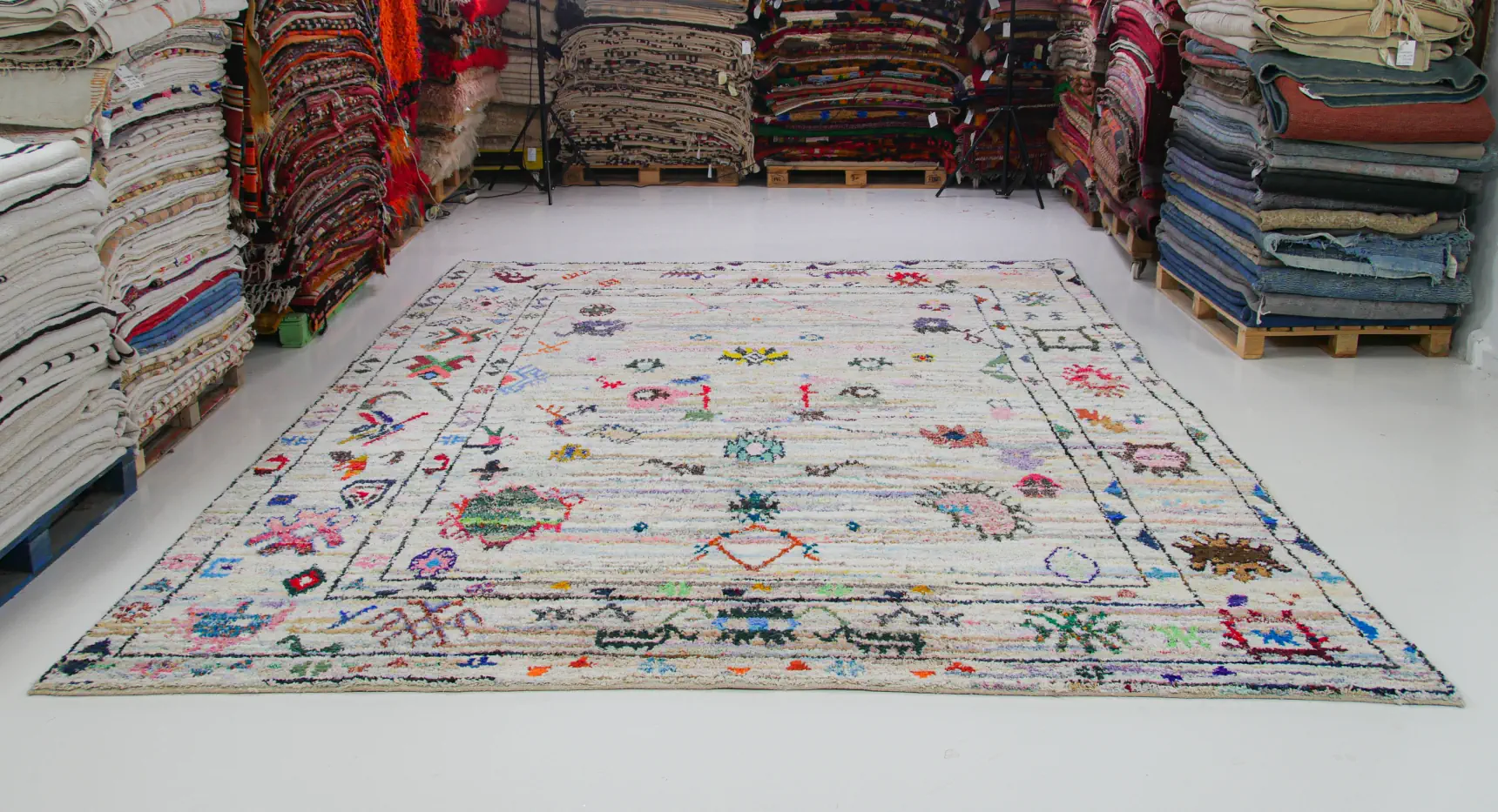 off white tribal pattern colorfull handmade large rug