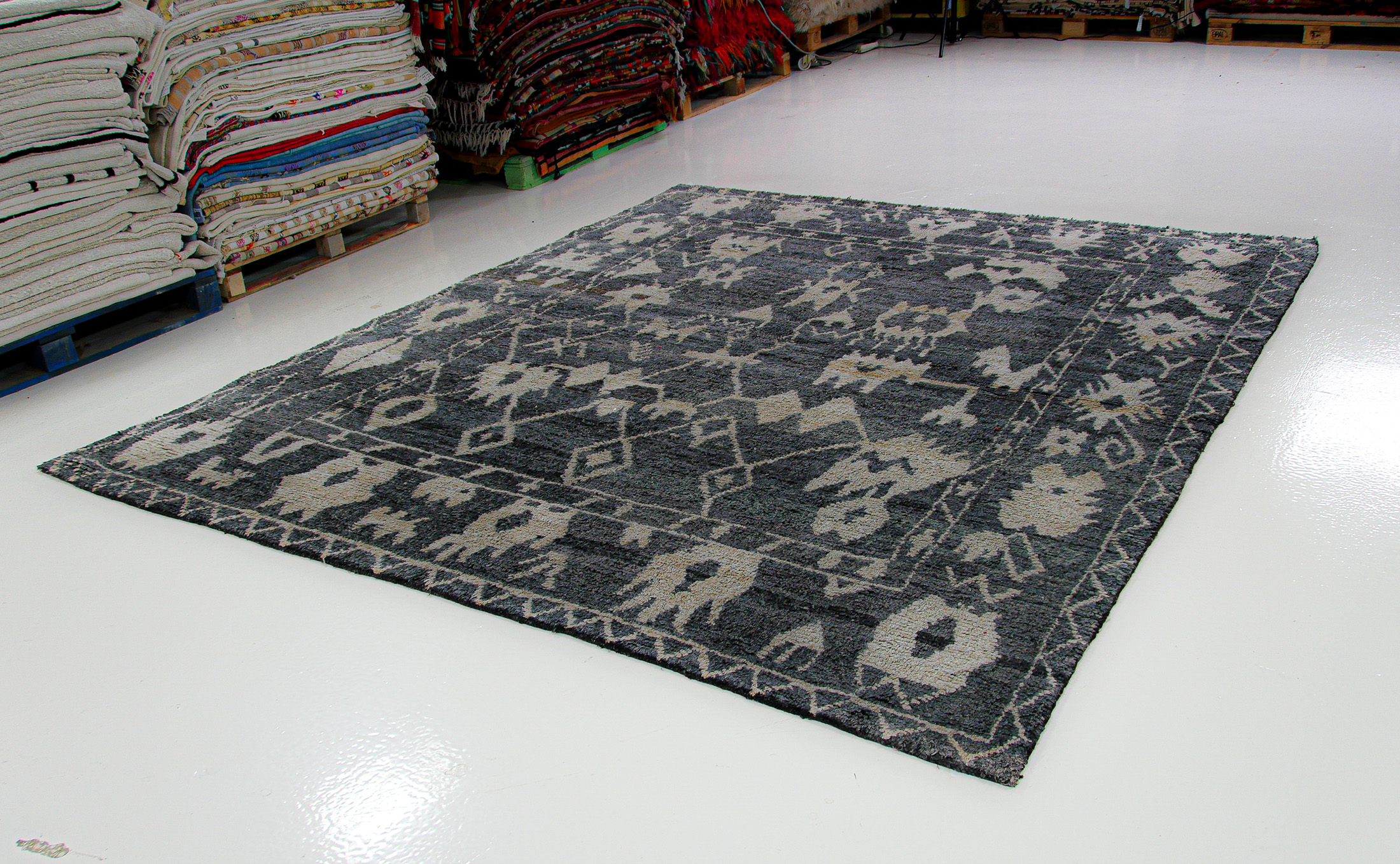 Handmade Large Brown Oushak Rug Old Yarn Hemp Pompoms | 8x10 ft - 250x300 cm - PP121022 7 brown beige color tribal pattern large rug