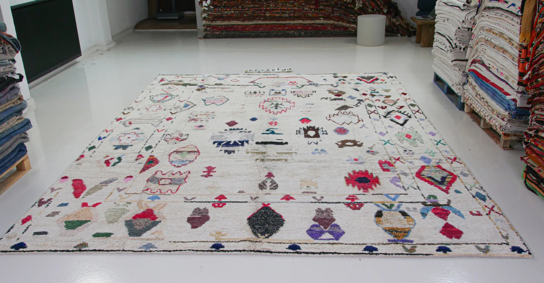 off white tribal pattern colorfull handmade large rug