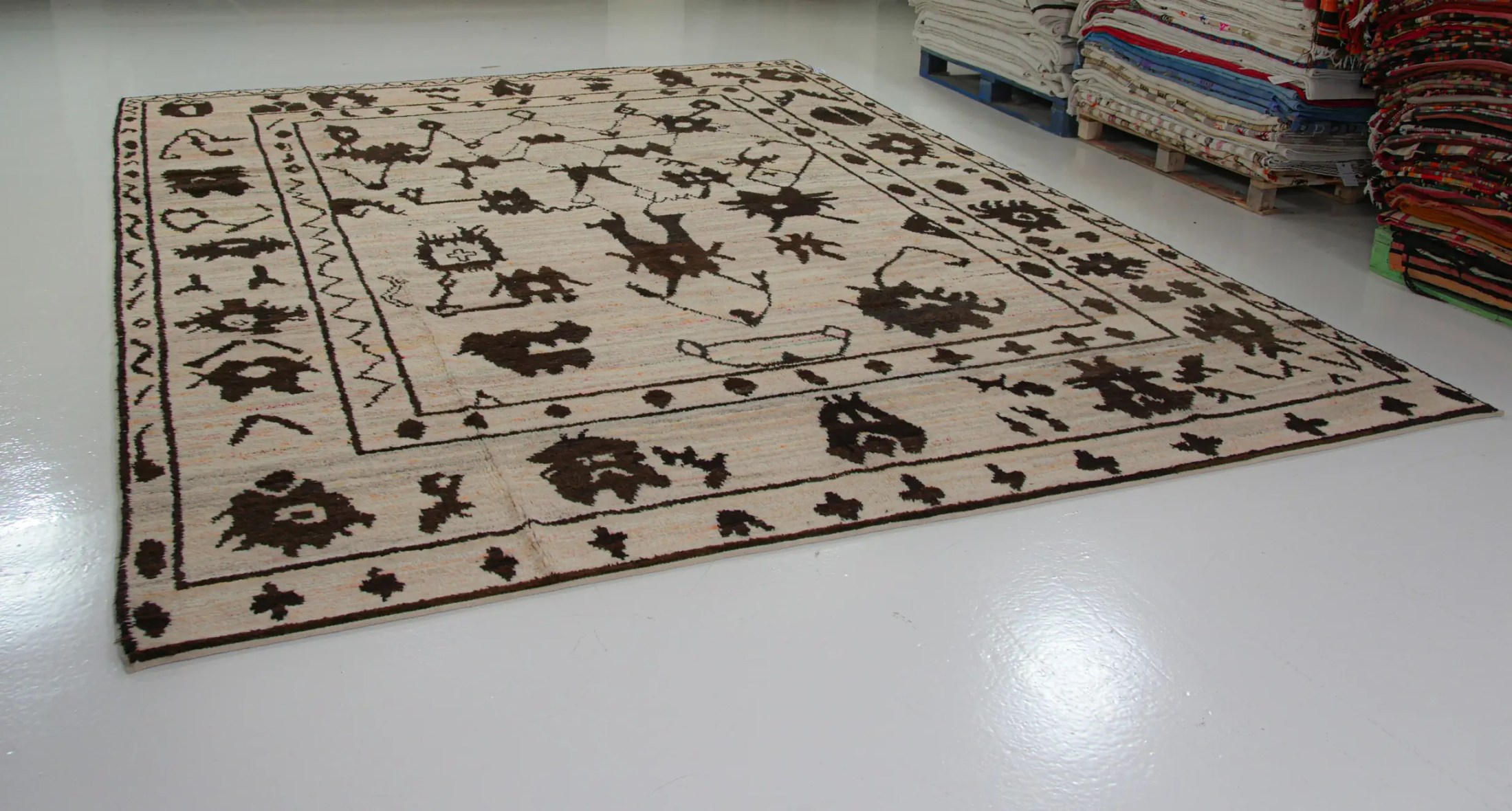 brown beige color tribal pattern large rug