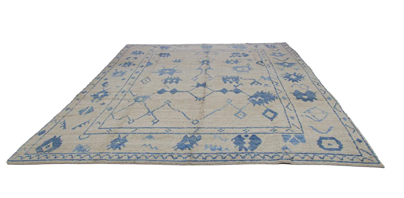 off white blue tribal pattern colorfull handmade large rug
