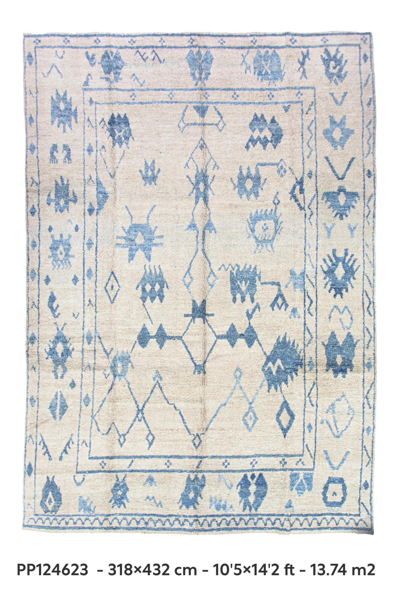 off white blue tribal pattern colorfull handmade large rug