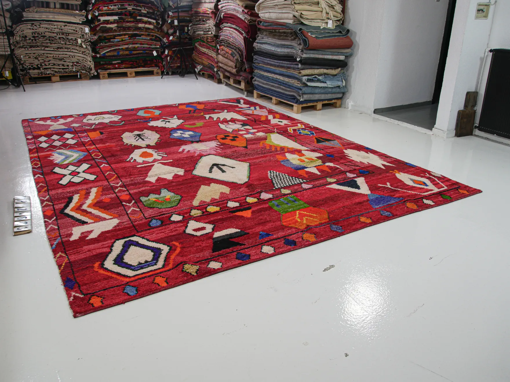 Handmade Large Red Oushak Wool Rug Pompom | 10x14 ft - 300x400 cm | PP126823 7 red color tribal pattern large rug