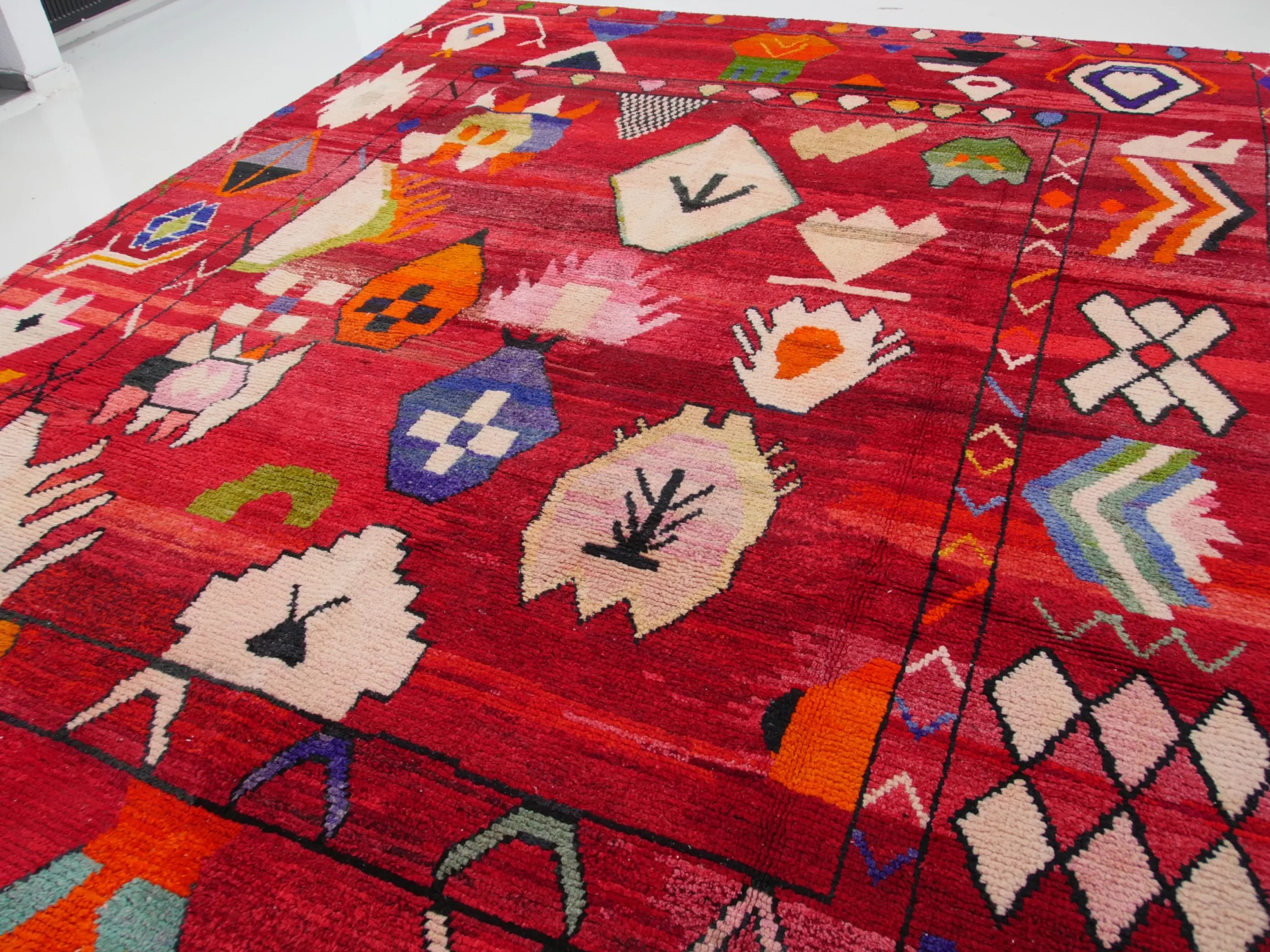 Handmade Large Red Oushak Wool Rug Pompom | 10x14 ft - 300x400 cm | PP126823 11 red color tribal pattern large rug