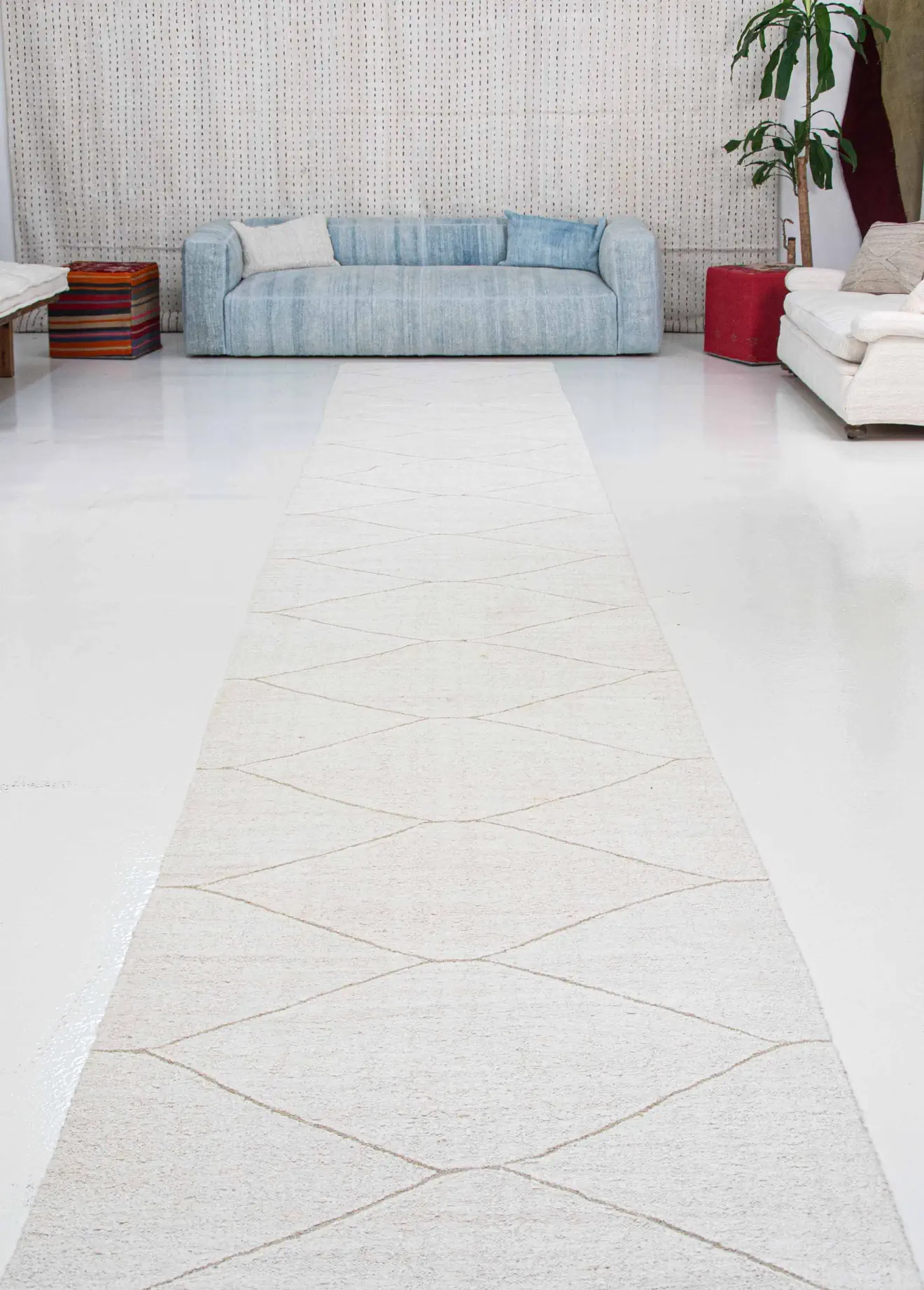 Unwind in Endless Ivory: 34ft Knotisse Runner, Modern Serenity Underfoot | 4x34 ft - 100x1000 cm | KL271521 6 ivory color off white hemp extra long new kilim runner rug