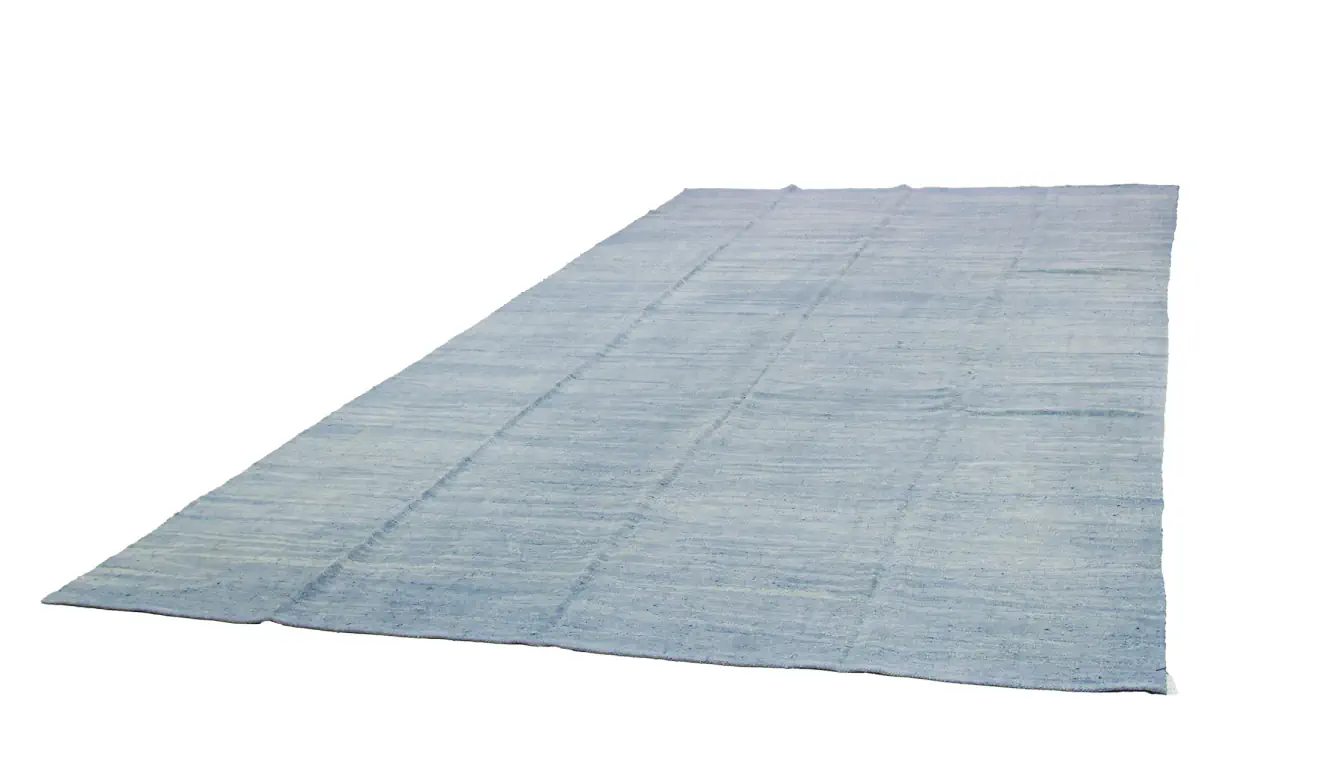 Sky Blue Indigo Pastel Kilim Rug | 9x14 ft - 300x400 cm | KL296723 5 sky blue solid colored indigo kilim rug