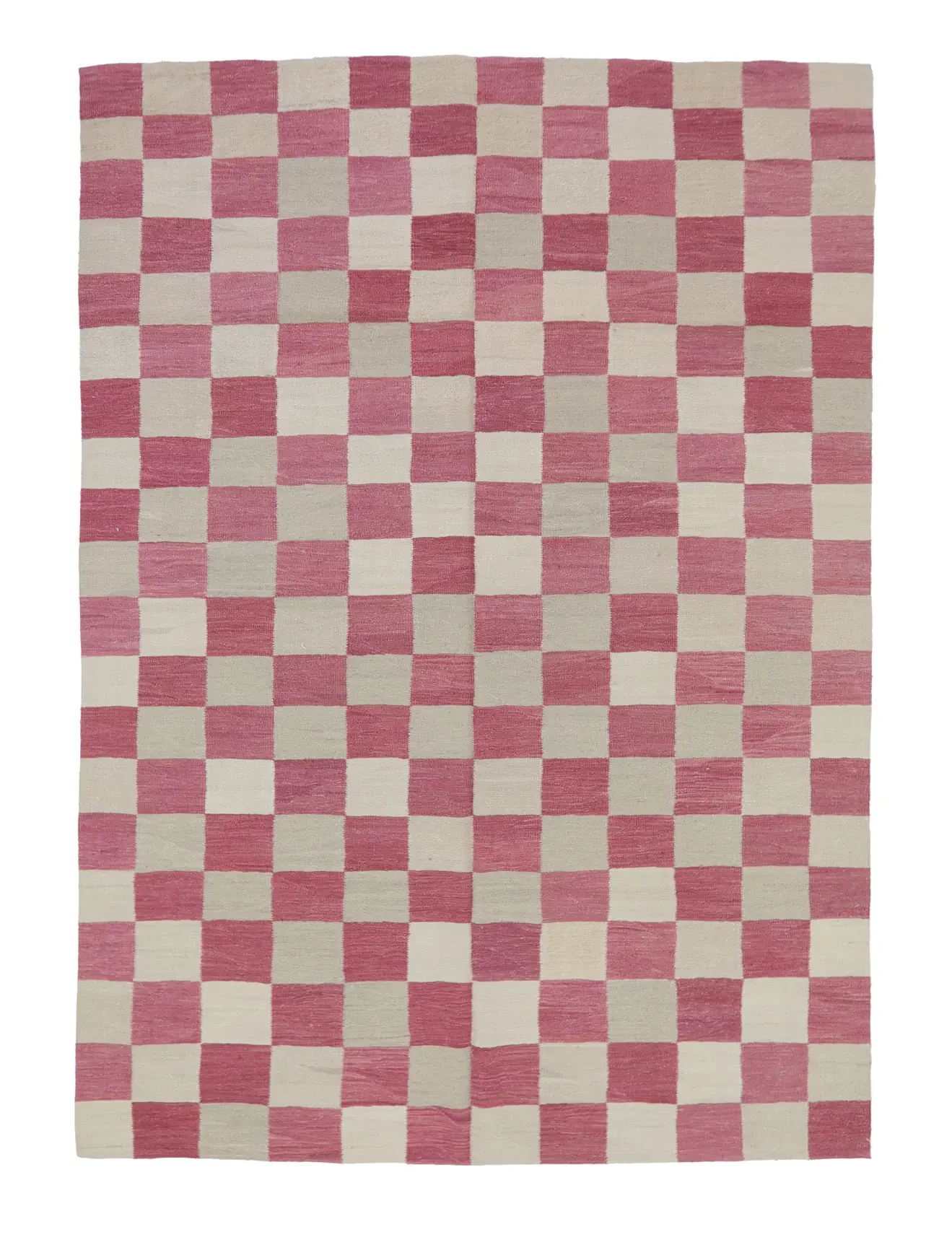 pink white checkered kilim rug