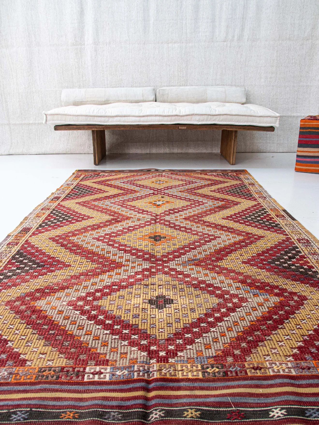 Ruby Red Radiance: Vintage Jejim Kilim Rug with Diamonds | 5x9ft - 150x300 cm | PR169014 8 Vintage jejím kilim rug