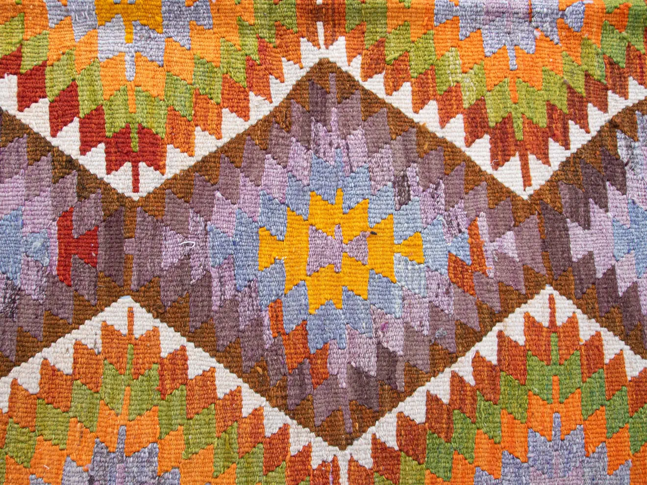 Vintage Anatolian Rhapsody: Vibrant Kilim Rug (Orange, Green