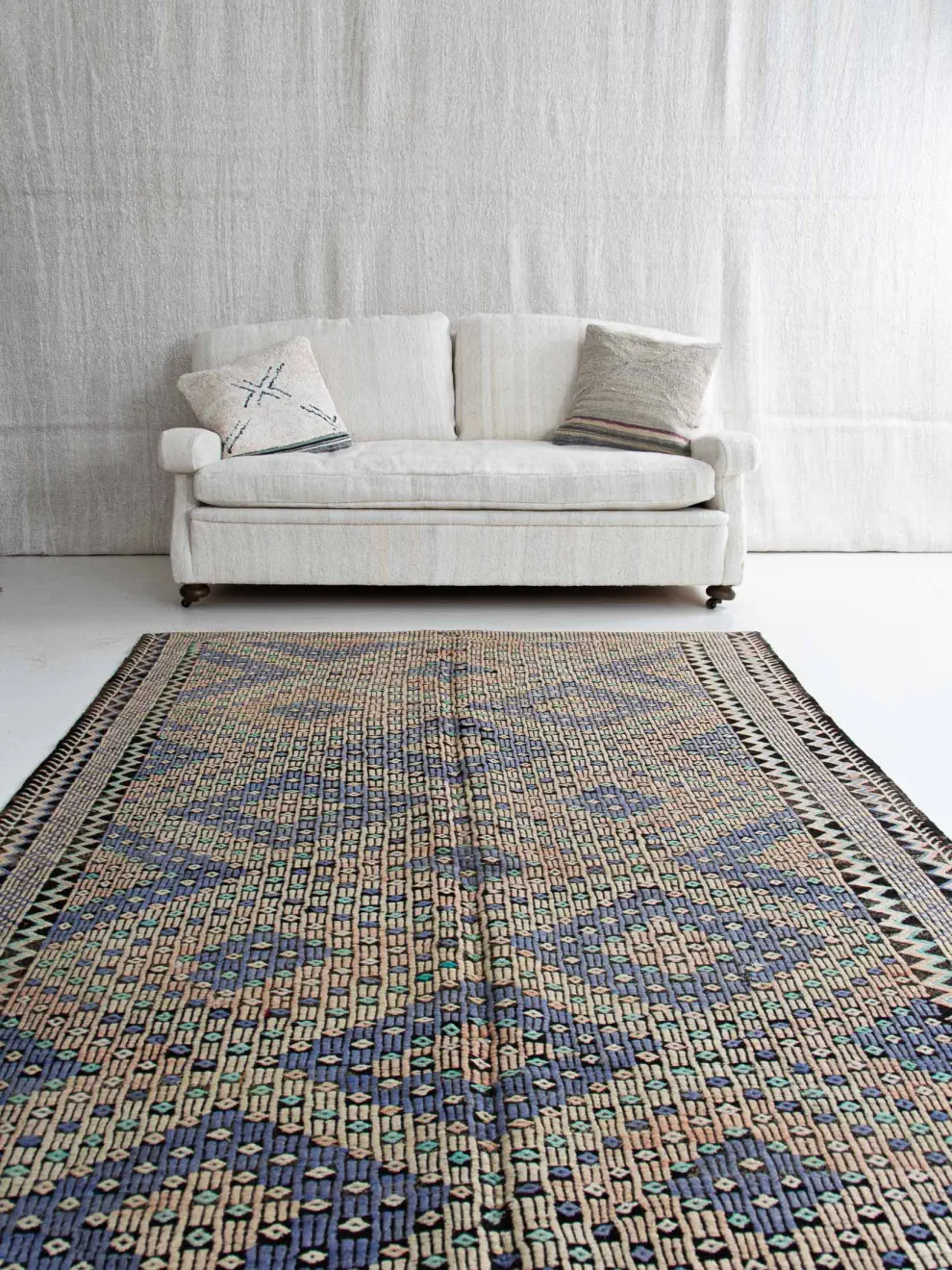 Vintage Jejim Kilim Rug: Ocean Oasis Tranquil Diamonds (Navy, Beige, Red) | 5x10 ft 150x300 cm | PR203515 9 Vintage jejim kilim rug