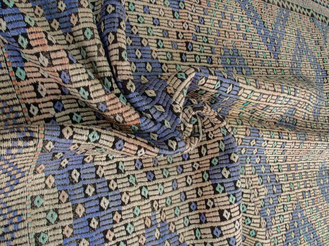 Vintage Jejim Kilim Rug: Ocean Oasis Tranquil Diamonds (Navy, Beige, Red) | 5x10 ft 150x300 cm | PR203515 7 Vintage jejim kilim rug