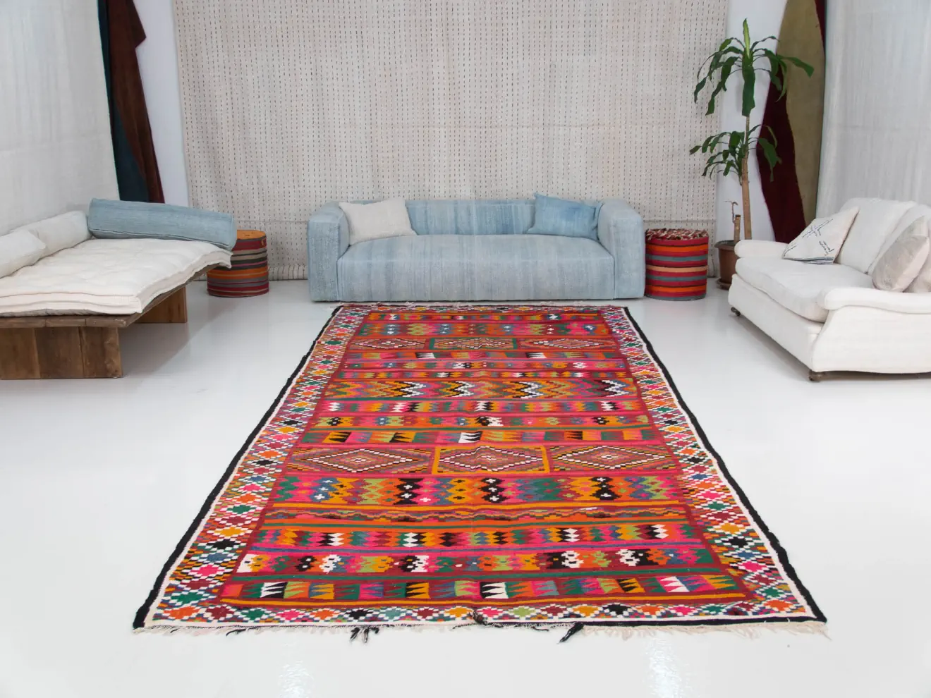 Vintage Anatolian Kilim Runner : Rainbow Dreamland (Pink, Red, Yellow) - Vibrant Mosaic | 7x14 ft 200x400 cm | PR458620 8 colorful anatolian kilim runner rug