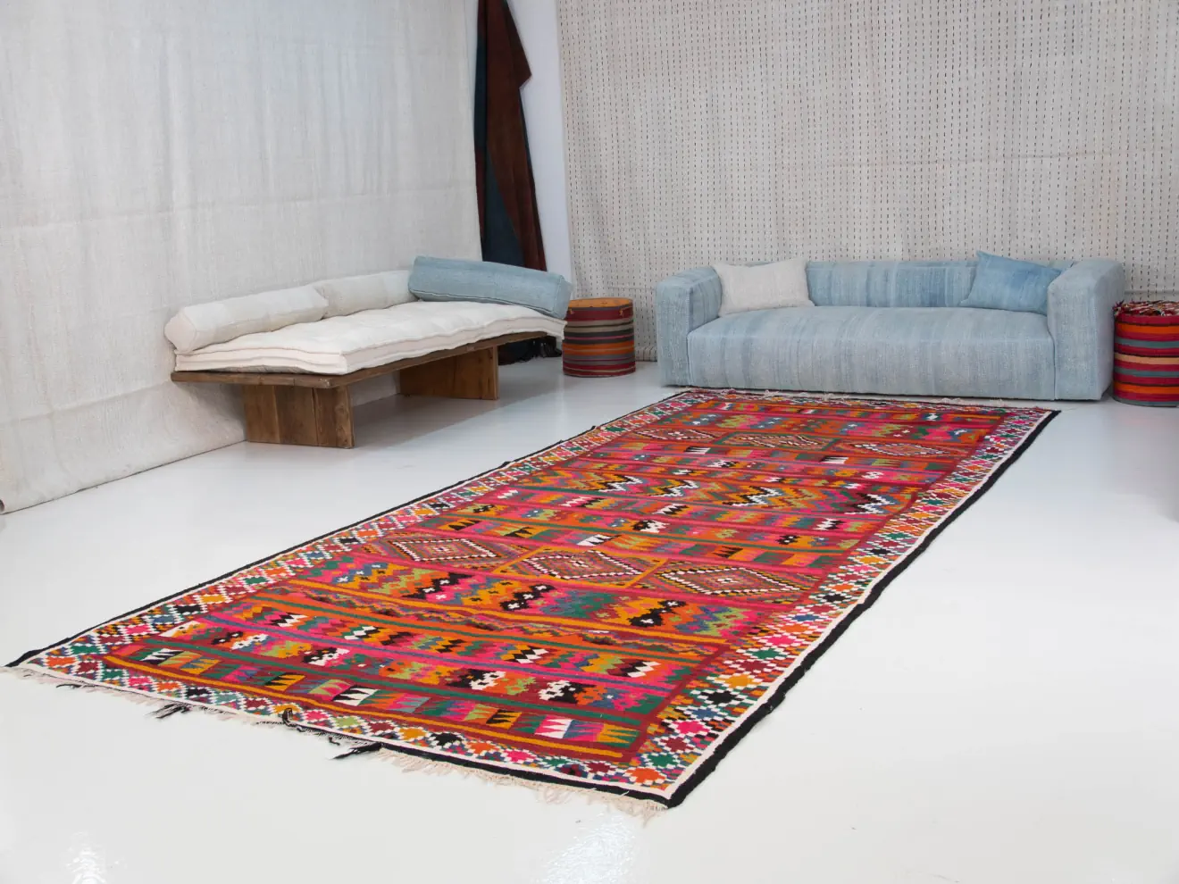 Vintage Anatolian Kilim Runner : Rainbow Dreamland (Pink, Red, Yellow) - Vibrant Mosaic | 7x14 ft 200x400 cm | PR458620 7 colorful anatolian kilim runner rug