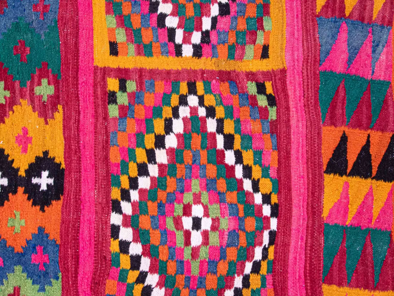 Vintage Anatolian Kilim Runner : Rainbow Dreamland (Pink, Red, Yellow) - Vibrant Mosaic | 7x14 ft 200x400 cm | PR458620 5 colorful anatolian kilim runner rug