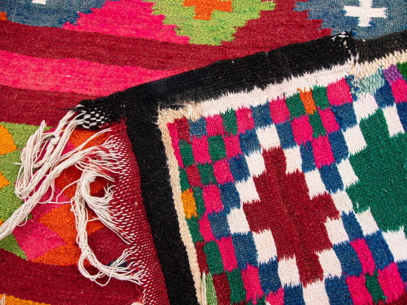 Vintage Anatolian Kilim Runner : Rainbow Dreamland (Pink, Red, Yellow) - Vibrant Mosaic | 7x14 ft 200x400 cm | PR458620 6 colorful anatolian kilim runner rug