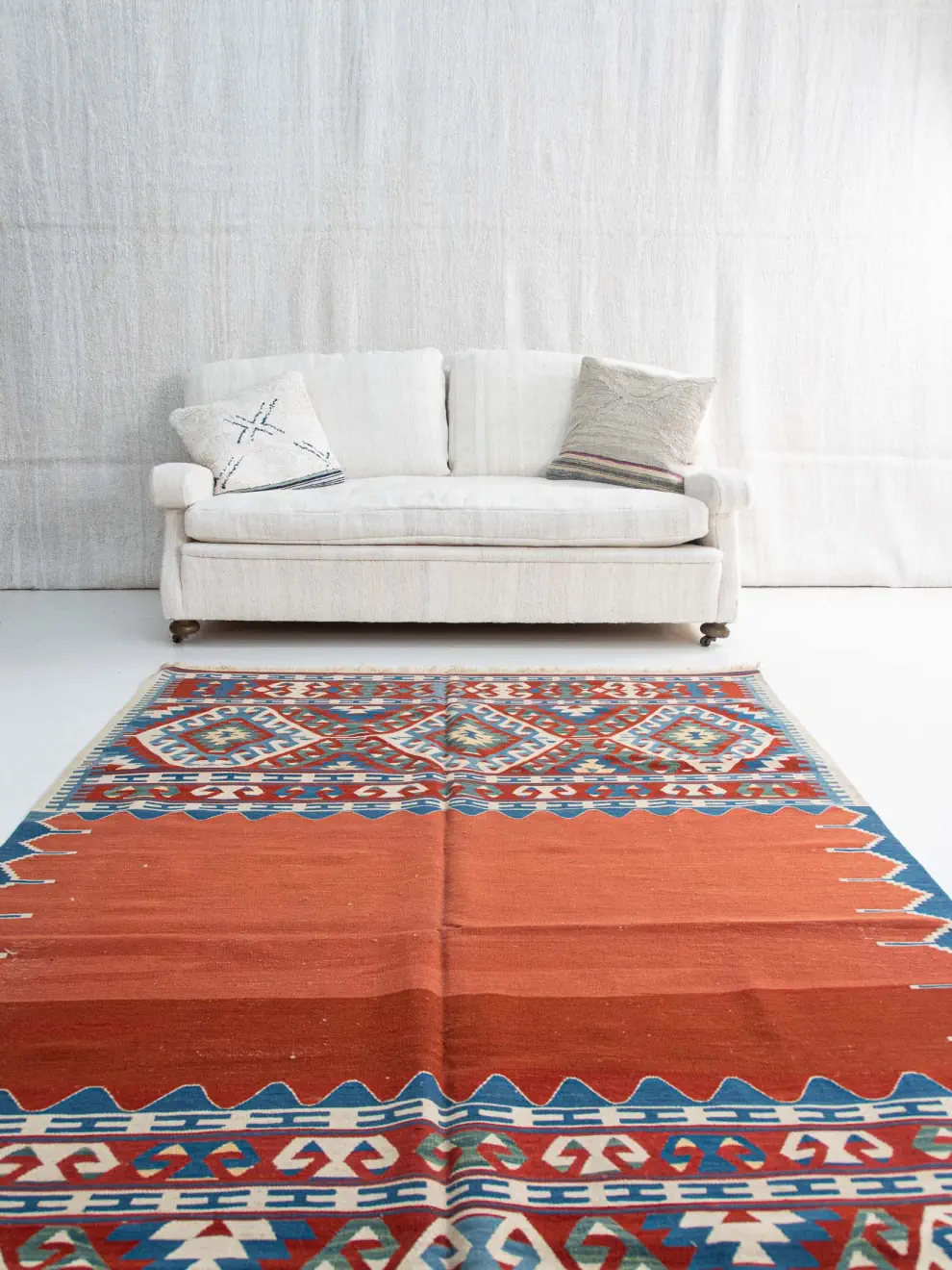Kilim Vintage Traditionnel Main Fabriqué Oriental Red Bleu Rose Laine