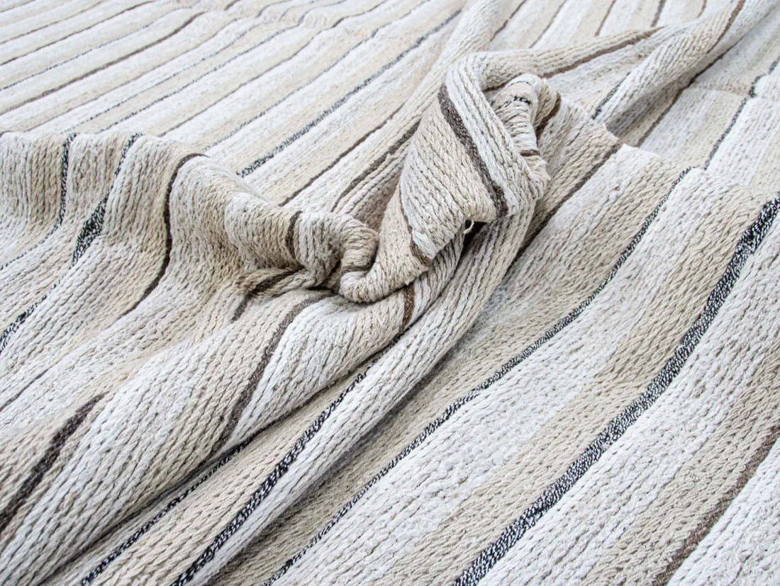 Handwoven Striped Beige Brown White Large Soumak Rug 9.5x14 ft | 300x400 cm | SM006018 6 Beige Brown White Striped Soumak Rug