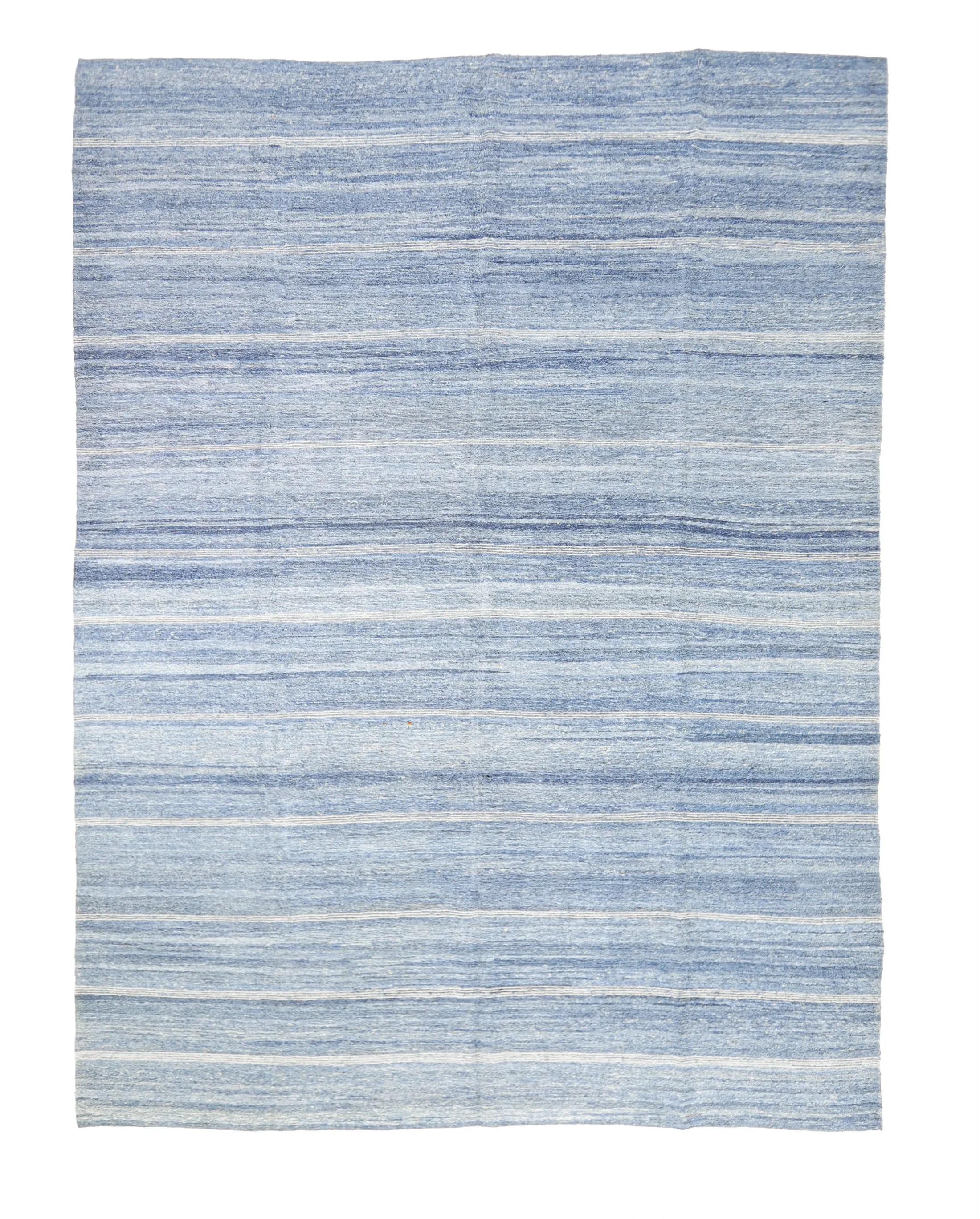 blue indigo striped large soumak rug