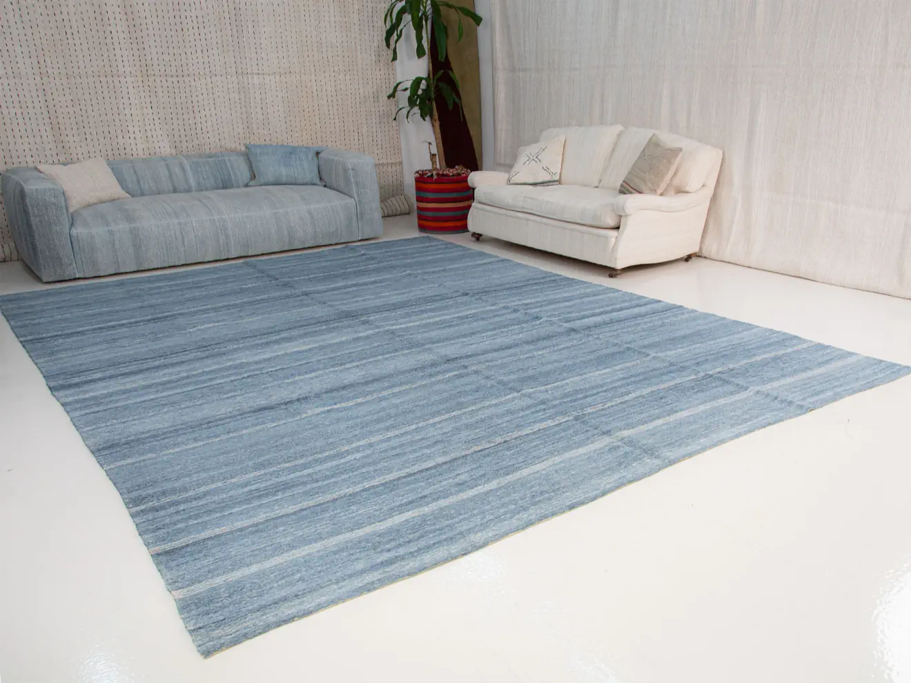Handwoven Striped Navy Blue Indigo White Large Soumak Rug | 10x14 ft | 300x400 cm | SM009119 8 blue indigo striped large soumak rug
