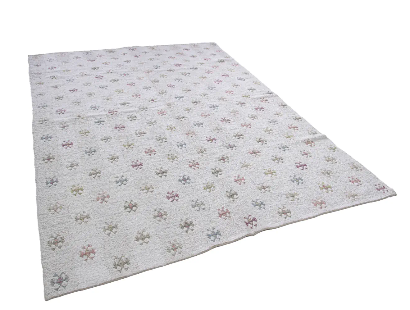 Handwoven Soumak Rug Anatolian Kilim | 7x9 ft | 200x300 cm | SM012120 8 White ivory soumak rug with anatolian kilim pattern