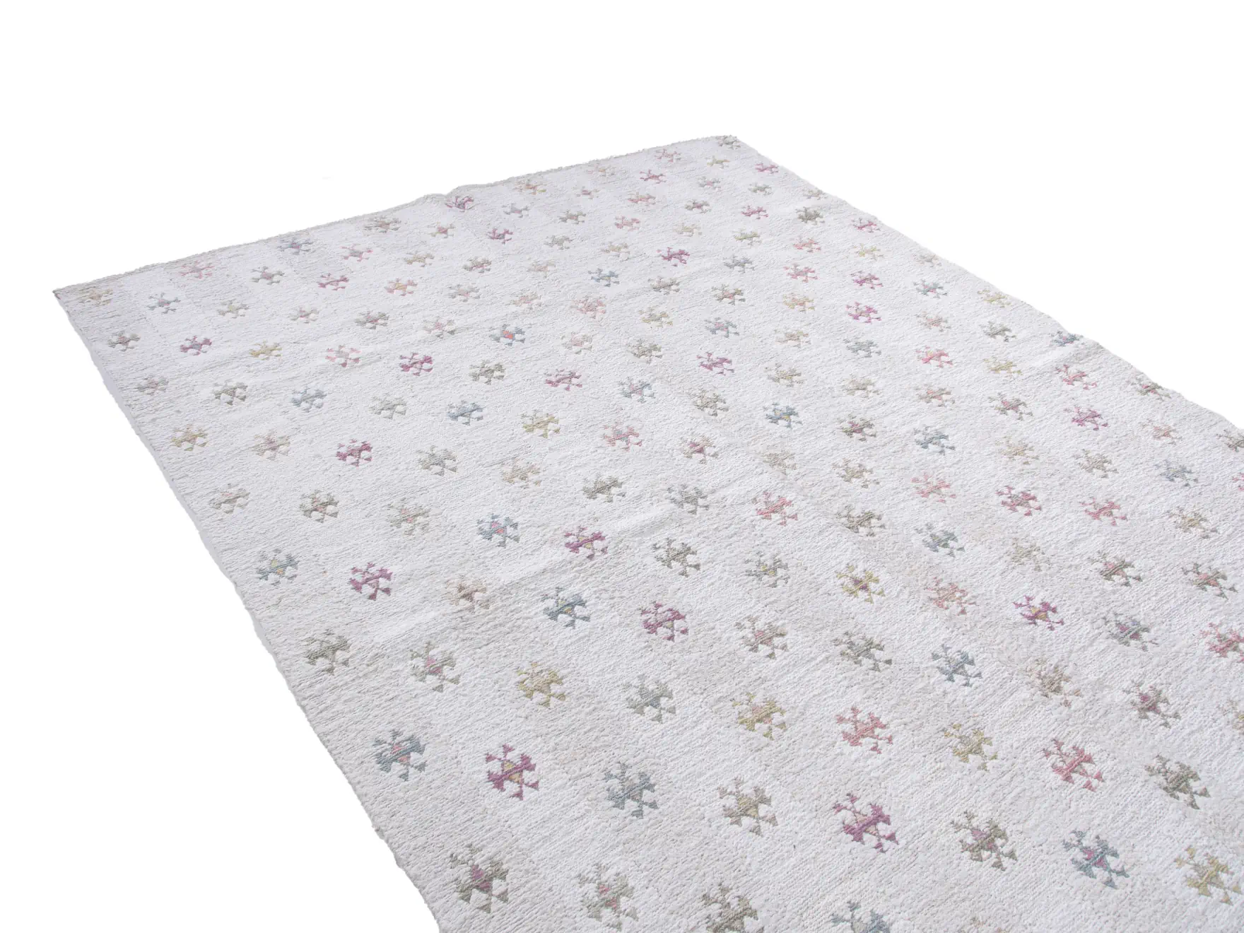 Handwoven Soumak Rug Anatolian Kilim | 7x9 ft | 200x300 cm | SM012120 6 White ivory soumak rug with anatolian kilim pattern