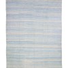 Handwoven Striped Navy Blue Indigo White Large Soumak Rug | 11x14 ft | 350x450 cm | SM012320 1 Handwoven Large Soumak Rug Blue stripes