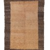 Brown, plain dark beige tone framed high pile tulu rug