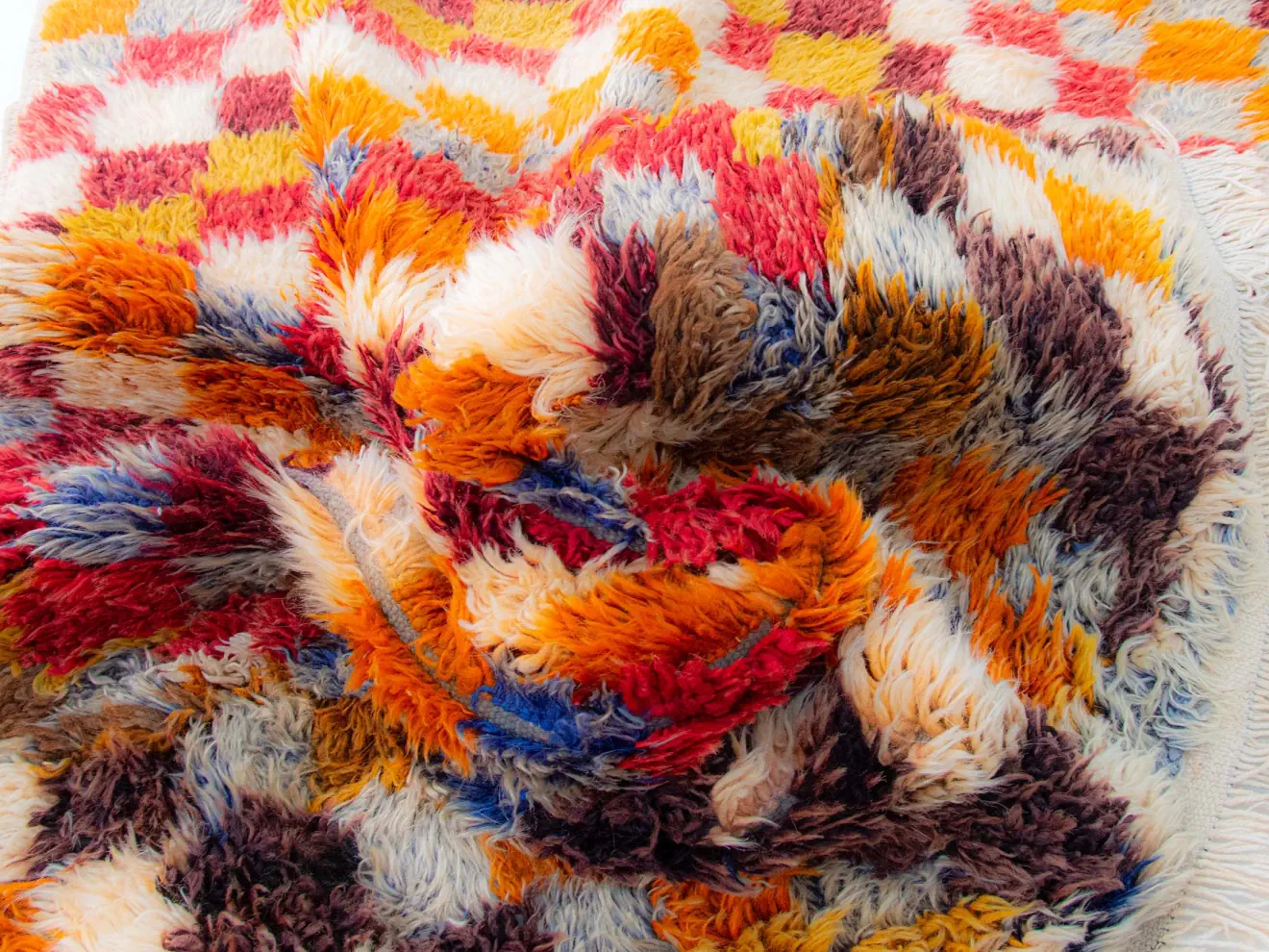 checkered diamond pattern, multi color vintage tulu rug