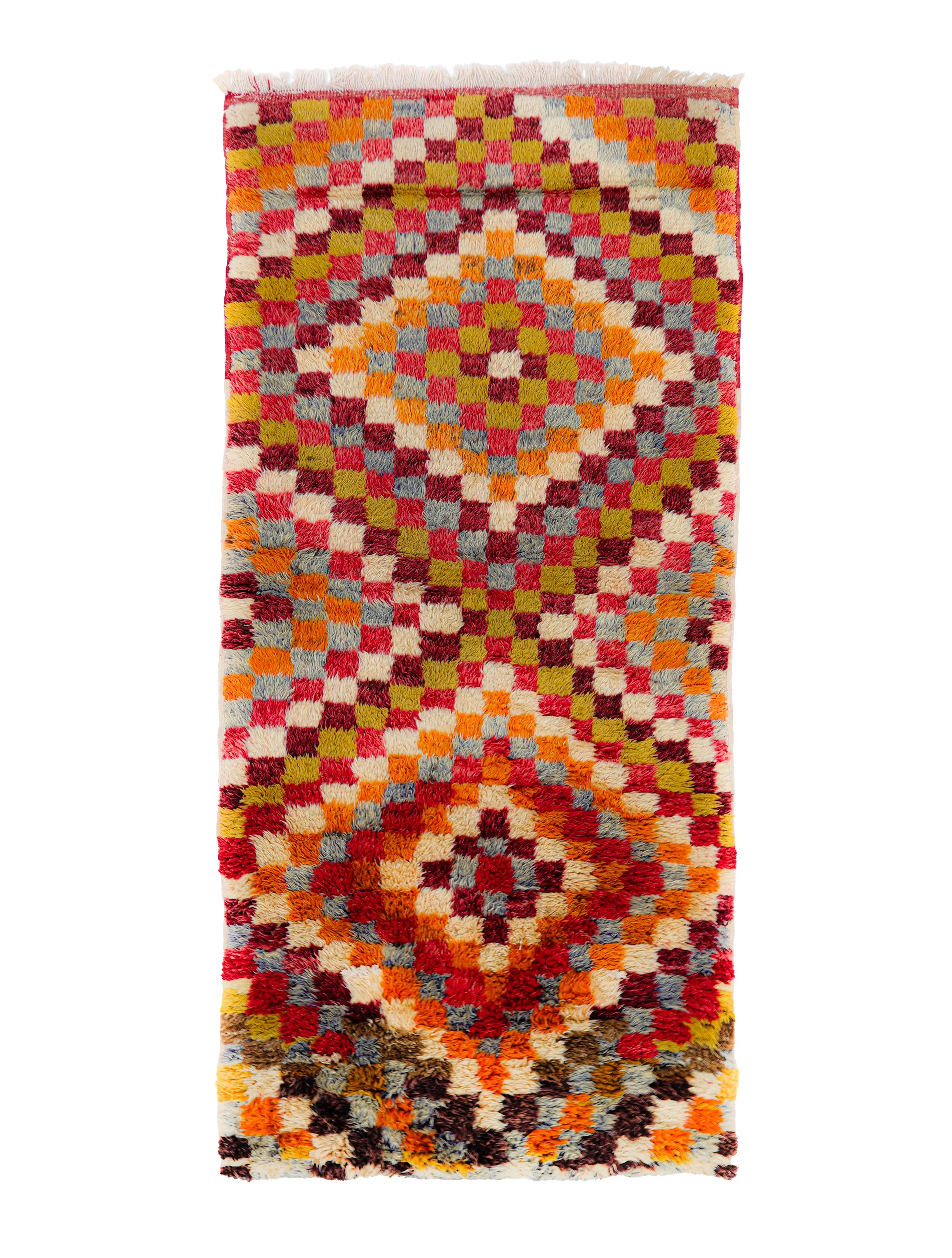 checkered diamond pattern, multi color vintage tulu rug