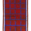red blue squares geometrical archaic pattern vintage tulu rug