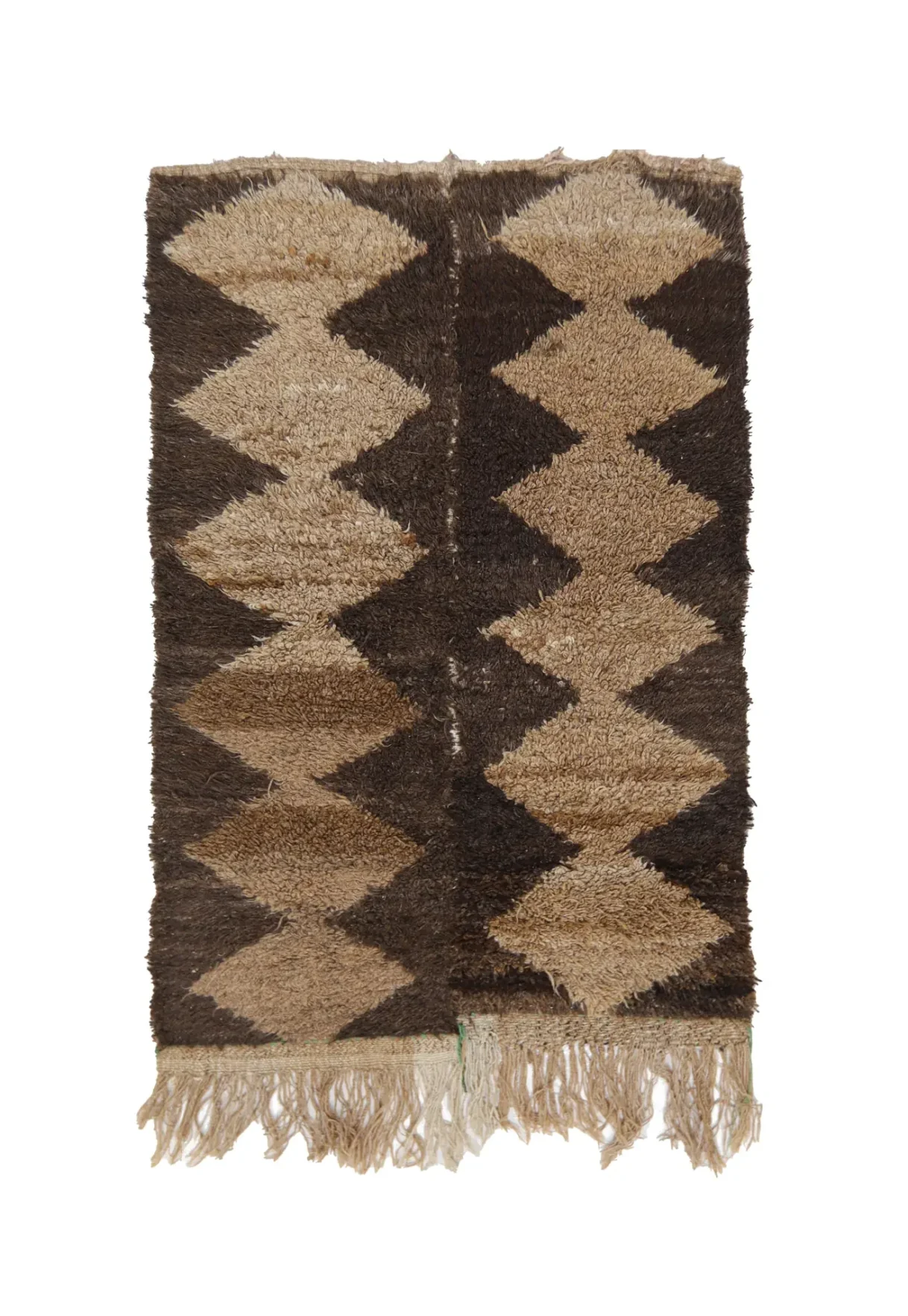 Brown, beige tone framed, high pile, , diamond pattern tulu rug