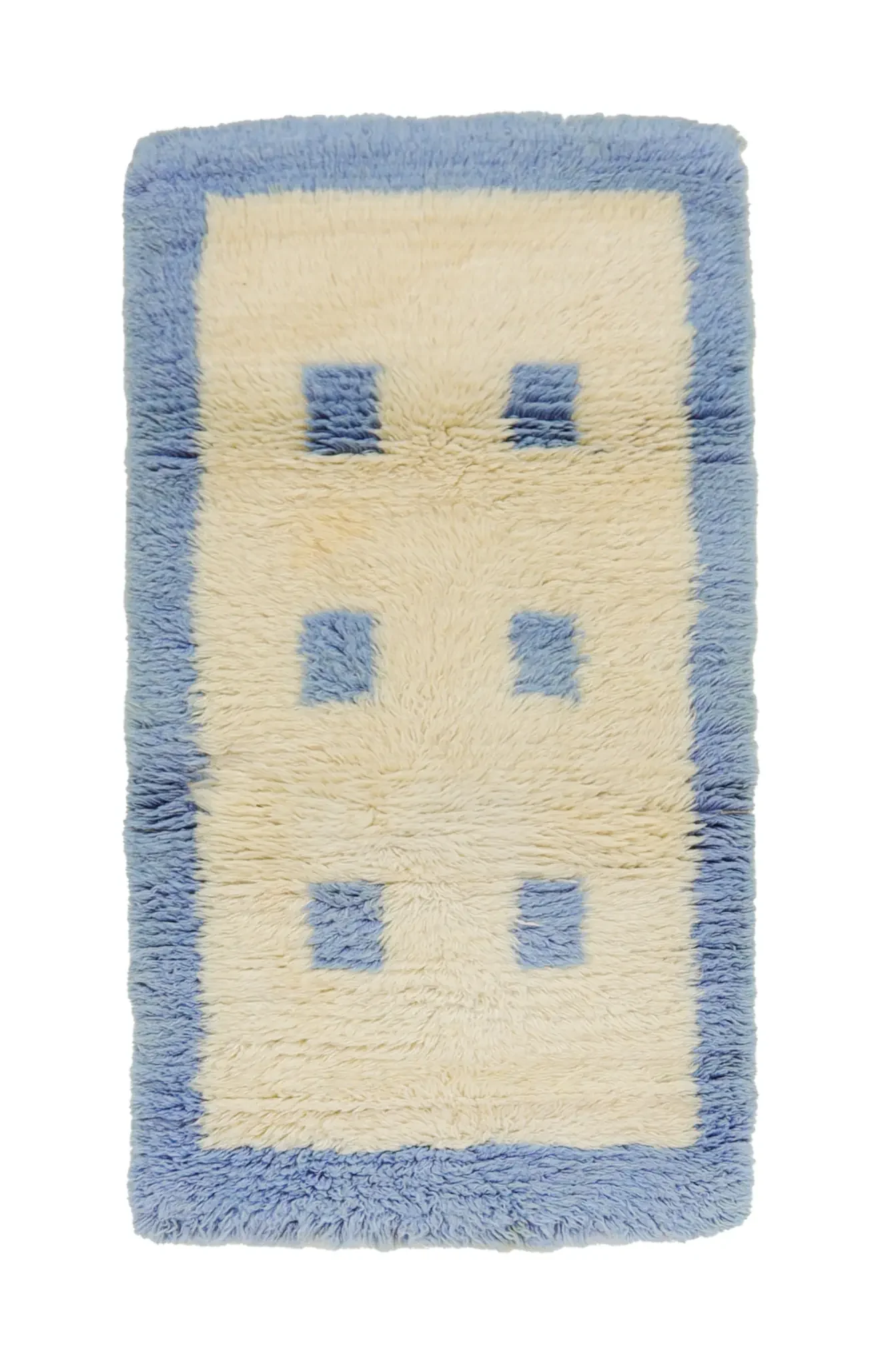 blue framed white small tulu accent wool rug