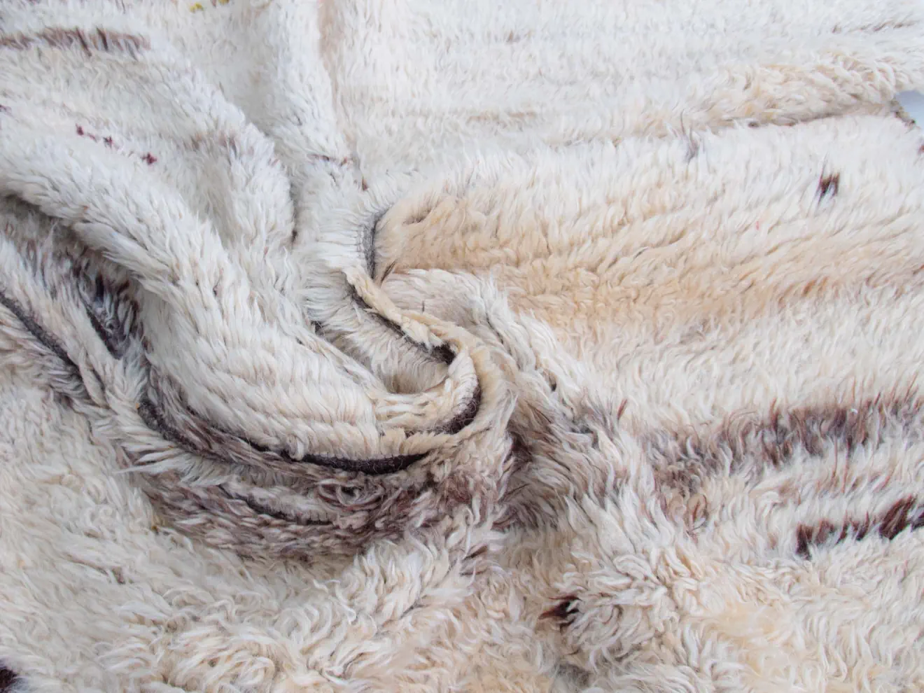 natural wool ivory color with subtle stripes archaic antique rug