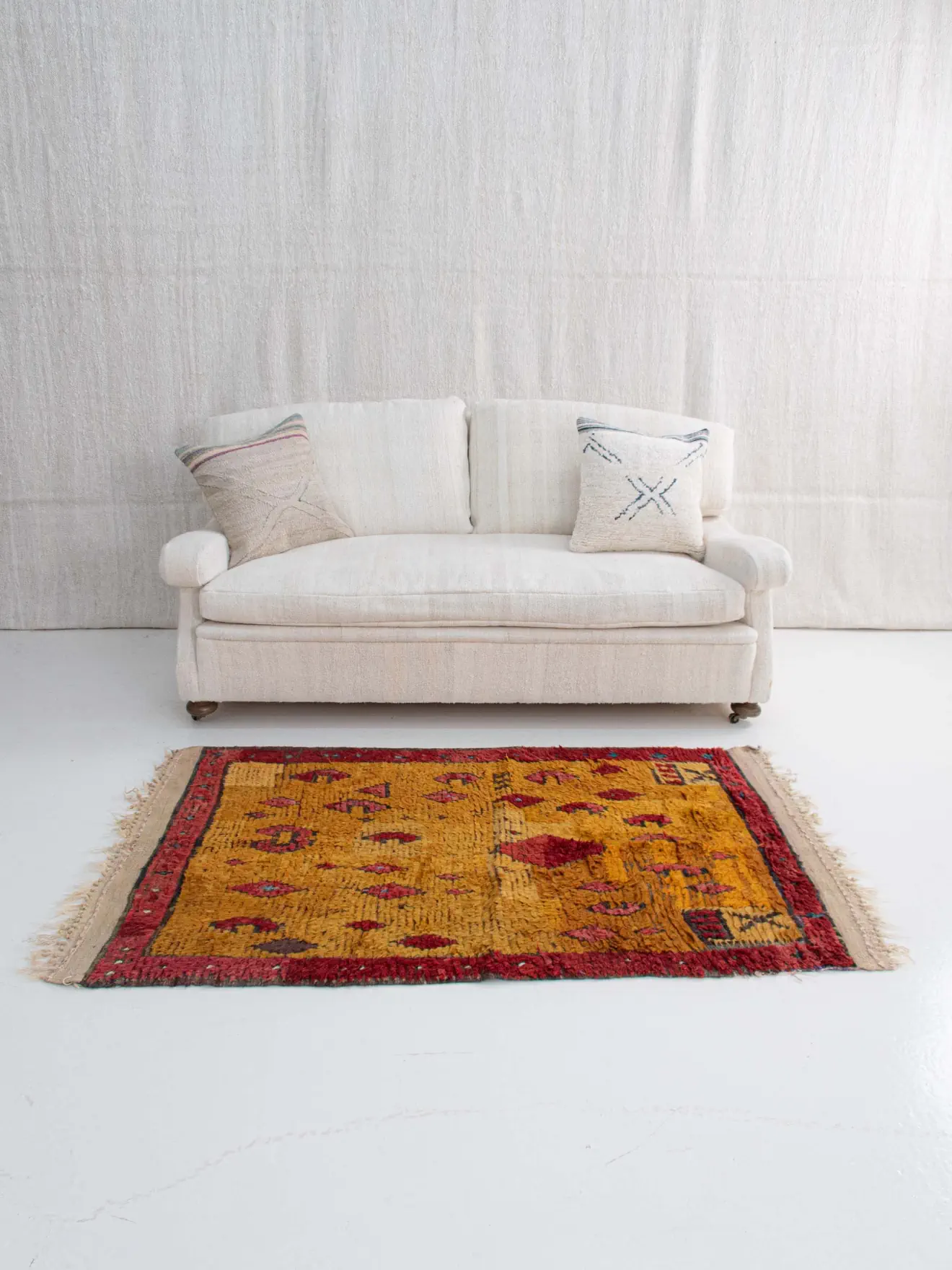 Antique Tulu Rug, Vibrant Red & Golden Sun on Wool | 3.5x5 ft