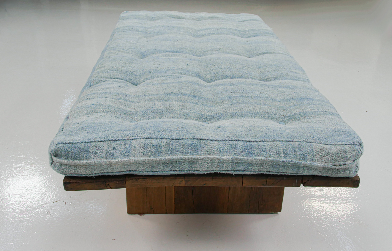 Handmade Hemp Floor Cushion, Blissful Blue Comfort | 39x78 in - 100x200 cm | YM002 6 handmade hemp blue floor cushion