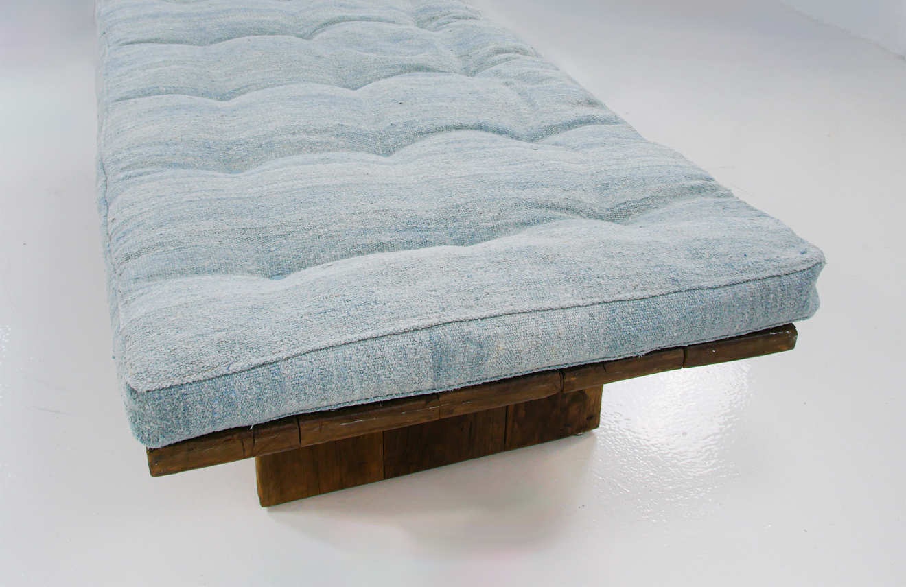 Handmade Hemp Floor Cushion, Blissful Blue Comfort | 39x78 in - 100x200 cm | YM002 5 handmade hemp blue floor cushion